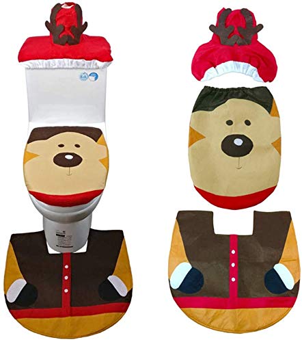 Jilibaba Toilettensitzbezug aus Flanell, Weihnachtsdekoration, mit Teppich und Taschentuchbox, 3 Stück