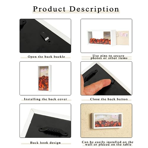 Image of Shadow Box Frame 5x10 Shadow Box Display Case with Linen Back of Awards Memorabilia Flower, Pictures, Keepsakes、Bouquet、Medals and More Photos Memory Box Long Skinny White