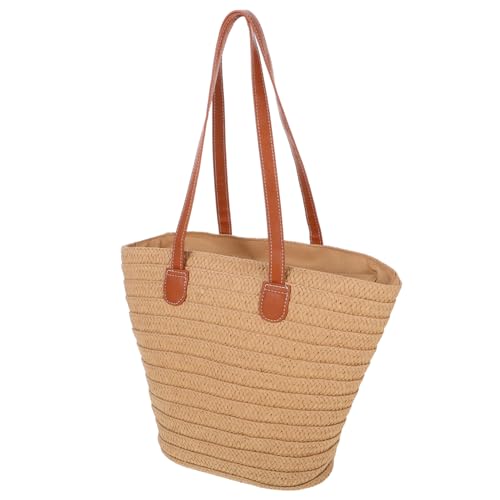 DEARMAMY Bolso de hombro tejido bolsa de mimbre bolso de bolsos de cesta para mujer bolsos tejidos para mujer bolsos de playa para mujer cartera de mano cuerda de algodón Khaki