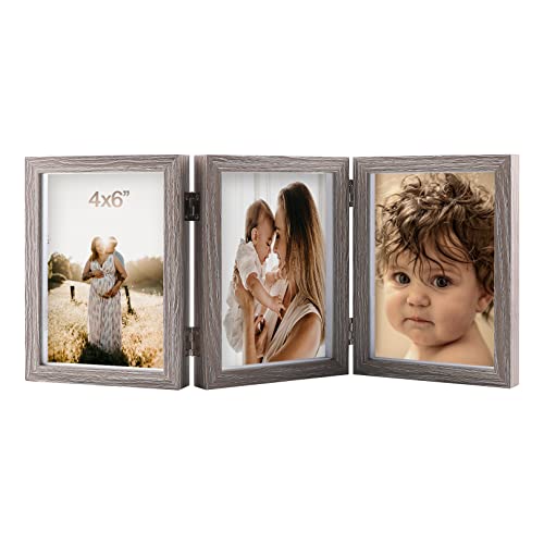WUTL 4x6 Picture Frame Triple Frame Shadow Box with Glass Front Wood Grey