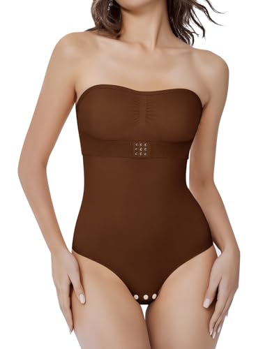 Image of Strapless Faja Bodysuit Shapewear Thong Body shaper for Women Under Dress Strapless Shapewear Tummy Control