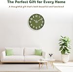 Silent Wall Clock Non-Ticking Battery Operated – Modern Olive Green Analog Wall Clock for Living Room, Kitchen, Office, Bedroom – Stylish Home Wall Decor Clock, 8 Inch