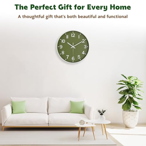 Silent Wall Clock Non-Ticking Battery Operated – Modern Olive Green Analog Wall Clock for Living Room, Kitchen, Office, Bedroom – Stylish Home Wall Decor Clock, 8 Inch - Image 5