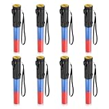 PATIKIL 8er Pack 11 Zoll Signalverkehrsstab, Luftverkehrsleitstab LED-Taschenlampe mit 3 Blinkmodi Seitlicher Clip Handgelenkband für Parkleitfäden, Rot Blau