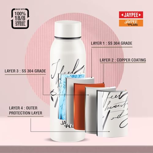 Image of Jaypee Plus Punch Prime Stainless Steel Printed Vacuum Insulated Water Bottle 620 ml | ISI Certified Rustproof & Leakproof Flask with 24Hrs Hot & Cold Ideal for School Kids, Office & Travel - (White)