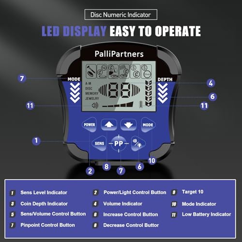 PalliPartners Metal Detector for Adults Waterproof-Professional Higher Accuracy Gold Detector with LCD Display,5 Mode,Advanced DSP Chip 12" Coil(Purple)