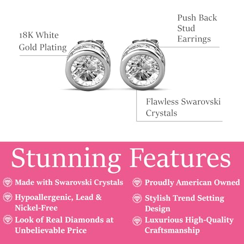 Cate & Chloe Mae 18k White Gold Plated Stud Earrings, Fancy Round Brilliant Earrings with Crystals, Beautiful Round Diamond Cut Sparkling Crystal Stud for Women2