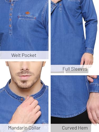 Image of Kuons Avenue Men's Short Denim Kurta | Kurta Shirt for Men