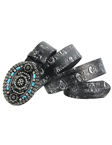 URAMAN Mens Western Cowboy belts with Buckle Interchangeable Rodeo Leather Concho Belts for Jeans Pants3