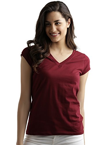 Miss Chase Maroon Cotton Tops For Women Quarter Sleeve Round Neck Casual Wear