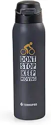 TERMOPRO Squeeze Térmico Fitness Cinza 450 ml Termopro Garrafa Aço Inox Sport Bike Botão Fast Click e Bico Anatômico Bebidas Frias 12h / Quentes 6h