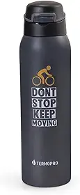 TERMOPRO Squeeze Térmico Fitness Cinza 450 ml Termopro Garrafa Aço Inox Sport Bike Botão Fast Click e Bico Anatômico Bebidas Frias 12h / Quentes 6h
