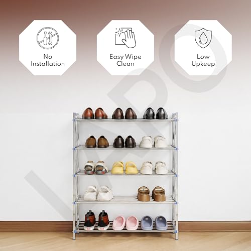 Image of LAPO 5 Step Foldable Stainless Steel Shoe Rack | Space-Saving Home Organizer for Shoes, Clothes, and Daily Essentials | Durable, Rust-Proof & Easy to Assemblen - (M-Z125,Chrome Finish)