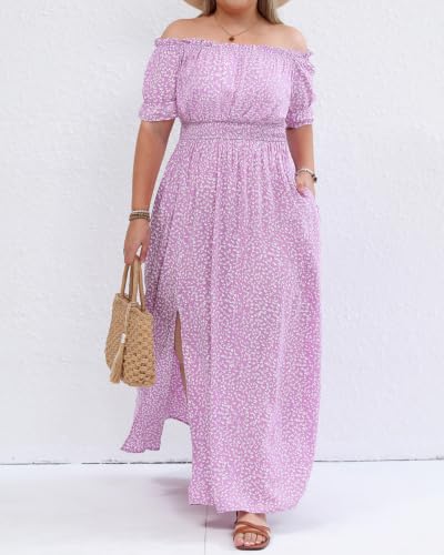 Image of Women's Plus Size Summer Dress Off The Shoulder Floral Boho Maxi Sundress