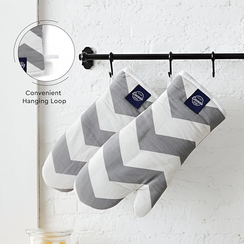 Image of Encasa XO Extra Long 18x35 cm Microwave Oven Gloves Mitts (2 pcs) for Kitchen Cooking - ZZ Grey - Heat Resistant, Thick & Safe, Protection of Hands from Hot Utensils, Gas Flame, Grill, Barbecue