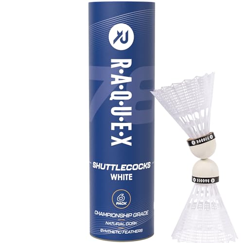 Raquex Tubo de 6 Volantes de bádminton Hechos con Plumas de Nailon y Corcho Natural, con Tres Opciones de Velocidad, Blancos o Amarillos, duraderos y Aptos para Interiores y Exteriores - Blanco, 78