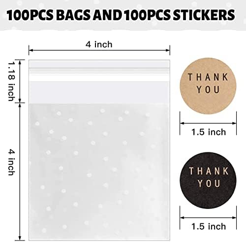 NPLUX Bundle of 100PACK Self Sealing Cellophane Bags and 100 Pack Cellophane Bags for Bakery, Candy, Popcorn image 5