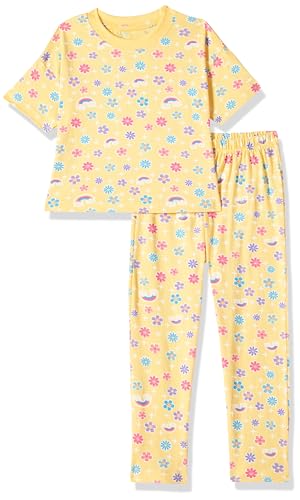 T2F Girls Cotton Printed Oversized Fit Crop Top and Pant Pajama Set