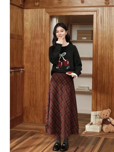 Women's Vintage Plaid Slimming A-Line Midi Skirts4