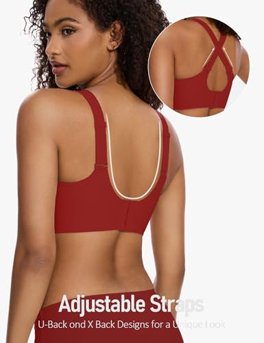Image of Womens Lace Seamless Bra Wireless Full Coverage Push Up Bras for Women No Underwire Comfortable Bralettes, Red, M