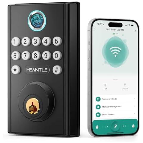 WiFi Smart Lock Front Door - HEANTLE Keyless Entry Door Lock Fingerprint Keypad Bluetooth Alexa Deadbolt Lock, Auto Lock App Remote Control Cover