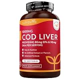 Lebertran Kapseln 1000mg - 365 Fischöl Kapseln - Hochwertiges Fish Oil - Hochdosiert Cod Liver Oil + Omega 3, Vitaminen A, D & E - Unterstützt die Herz- und Gehirngesundheit - Nutravita
