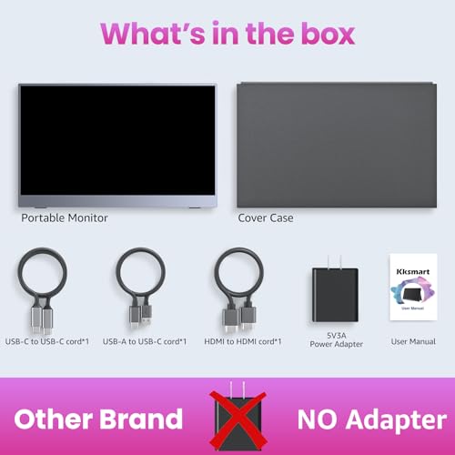 Image of kksmart Portable Monitor 15.6 inch 1080P FHD 86% sRGB 60Hz, Travel Monitor for Laptop MacBook Surface PC Xbox PS5, HDMI USB-C VESA Compatible Built-in Speaker