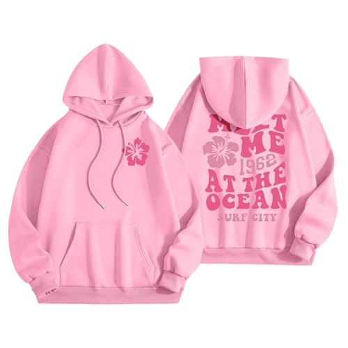 BOPBISGA Cute Palm Puff Hoodie, Girls' Preppy Sweatshirts, Fleece lining Pink Flower Hoodies, Gift for Women & Girls (A-pink,Medium)