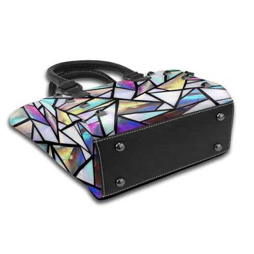 Leather Shoulder Bag for Women, Stained Glass Studded Purse Rainbow Crossbody Handbags Punk Hobo Bag with Adjustable Strap4