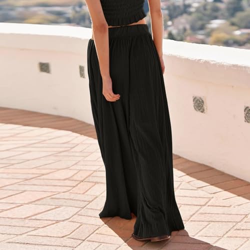 Palazzo Calça feminina lisa de cintura alta solta para ioga plissada elástica leve perna reta respir