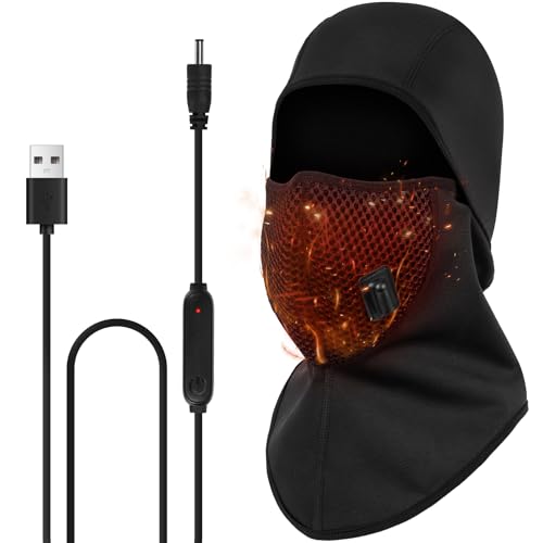 V.Step Heated Balaclava Men Women, Wire Control Ski Mask Winter Face Mask with Timer Windproof Warm Shiesty Mask for Motorcycle Fishing Hunting(No Battery), Black