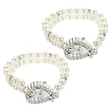 TOYANDONA Orologio da Polso Donna Bracciale Elastico Doppio a Perle Finte, Quadrante Piccolo al Quarzo a Forma di Cuore, Orologio Moda Vintage Versatile per Feste e Regalo Natale (2 Pezzi)