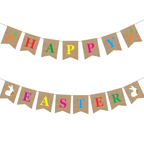 Mauts-inus Easter Colorful Banner, Simulated Linen Rabbit Easter Banner, Happy Fireplace Decoration Home Decoration