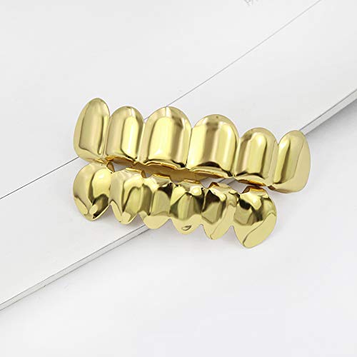 TOPGRILLZ Grills for Your Teeth Gold Grillz 18K Gold Plated Rapper Costume Grillz Teeth for Men and Women Hip Hop Polished 6 teeth Extra Silicon Molding Bars3