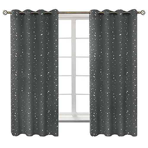 Image of BGment Kids Blackout Curtains for Bedroom - Grommet Thermal Insulated Silver Star Print Room Darkening Curtains for Living Room, Set of 2 Panels (52 x 63 Inch, Dark Grey)