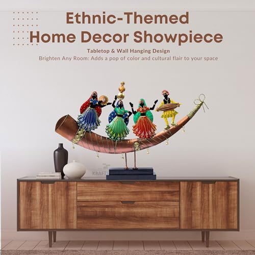 Trumpet Dancers Iron Metal Showpiece, Rajasthani Folk Art Decor, 28x13 Inch Tabletop or Wall Hanging with Removable Base, Perfect for Living Room, Restaurant & Gift — photo — 4 of 9