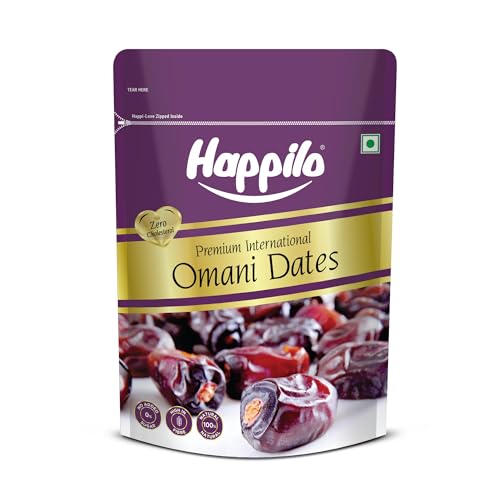 Happilo Premium International Omani Dates - Paquete económico de 680 g | Fruta seca Khajoor o Khajur | Snack saludable y nutritivo | Rico en proteínas y vitaminas | Edulcorante natural