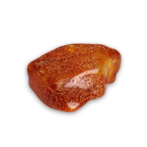 Budawi® Echter Bernstein Trommelstein | Naturbernstein mit Echtheitszertifikat & Organzasäckchen – Fossiles Harz als Handschmeichler