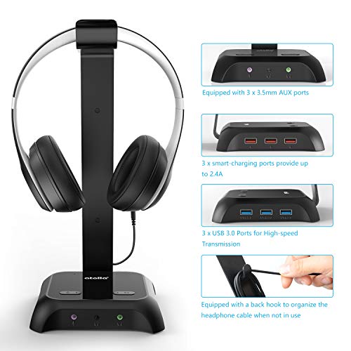Usb Hub, Atolla Usb 3.0 Hub With Headphone Stand, Powered Usb Hub With 3 Usb 3.0 Ports And 3 Usb Charging Ports, 3.5Mm Aux Ports With On/Off Switches, And 12V/2.5A Power Adapter #TOP2