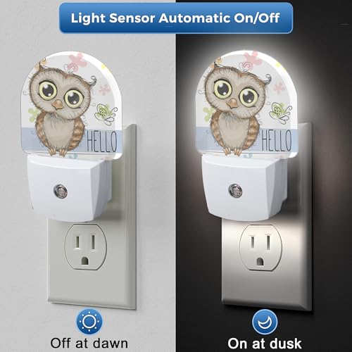 Image of Night Light,Cute Cartoon Owl and Butterfly Night Lights Plug Into WallDusk to Dawn Sensor for Bedroom Bathroom and Living Room for Women /Girls Gift
