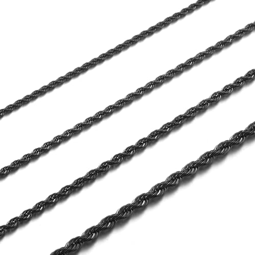 RWQIAN CNoirde Collier Homme TNoirsadée Chaîne Noir Spiga Chaîne 60cm Acier Inoxydable Largeur 3mm Femmes Ombilical Collier