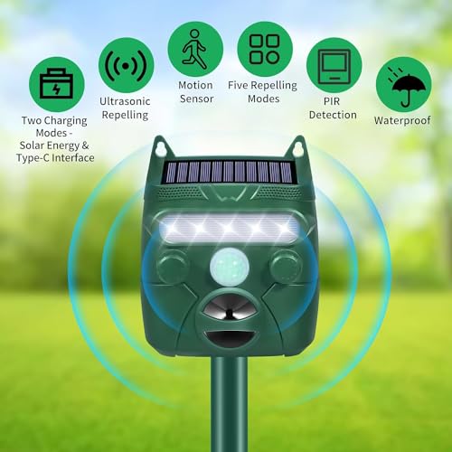 Jahy2Tech NO.249 2 Pcs Solar Ultrasonic Animal Repellent Outdoor Cat Deterrent With Pir Motion Sensor Flash Light To Scare Away Cat Dog Raccoon Skunk Deer Rabbit, Deer Repellent Skunk Repellent Dog Repellent For Yard thumb #1