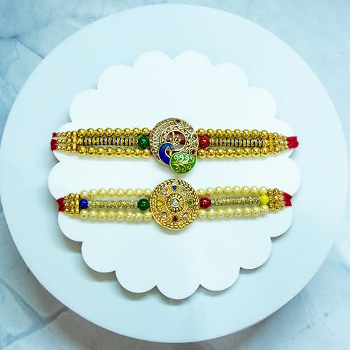 Image of Canton Rakhi Set of 2 For Brother With Chocolate Gift Hamper, rakhi gift for brother, Pack of 2 Designer Rakhi For brother (Design-16)