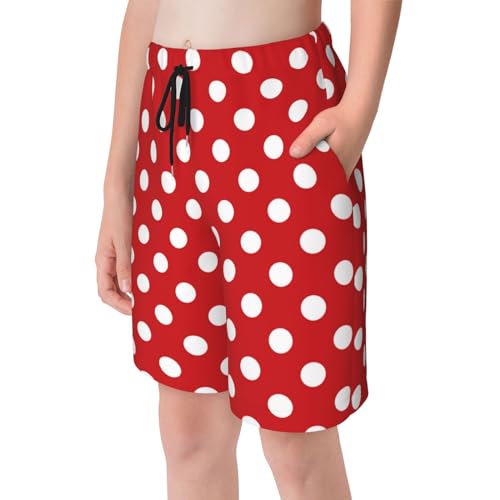 Boys Swim Trunks Quick Dry Casual Board Shorts Beach Pants for 7-20 Years-Red Polka Dot4