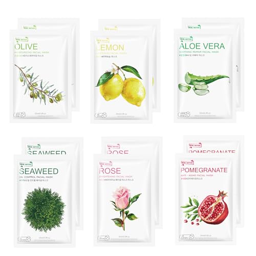 12 Pack Collagen Face Masks Skincare, Hydrating Sheet Face Masks Suitable for All Skin Types, Bulk Nourishing Facial Mask Set for Women, Korean Moisturizing Skin care