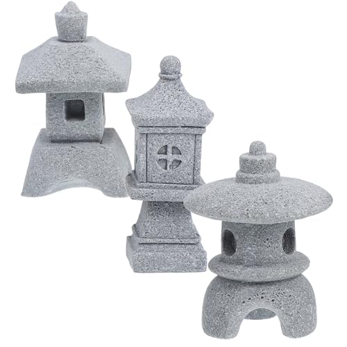 jojofuny Miniaturas Japonesas de Pagoda de Piedra 3 Piezas Decoración para Jardines Asiáticos Micro Paisajismo Faroles Medianos y Cuadrados Adorno para Terrarios Acuarios y Bonsáis
