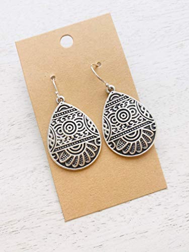 Stamped Celestial Design Teardrops on Sterling Silver Earrings4