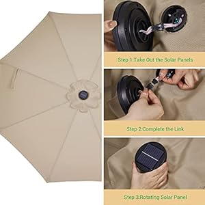 9FT patio umbrella with solar lights umbrella outdoor patio with Push Button Tilt and Crank Market Umbrella 8 Sturdy Ribs UV Protection Waterproof for Garden Deck Backyard Pool