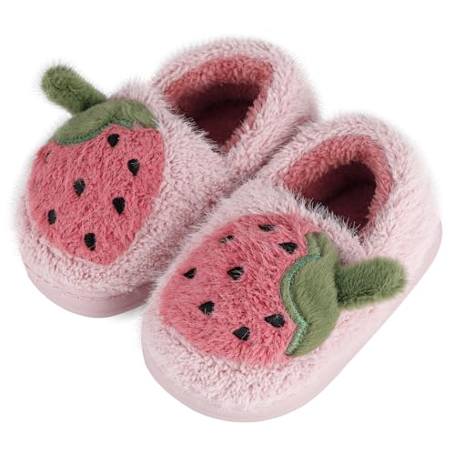 MASOCIO Zapatillas Casa Niña Invierno Zapatillas de Estar por Casa Andar Bebé Bebe Pantuflas Divertidas Cerradas Animales Fresa Rosa 4 (Talla Fabricante: CN 14-15) EU 20/21