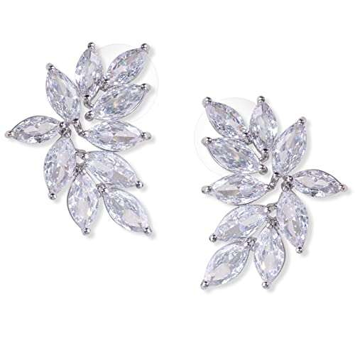 Airiqi Wedding Earrings For Brides Bridal Earrings For Wedding Bridesmaid Earrings, Rhinestone Earrings Dangling Silver Prom Earrings Cubic Zirconia Earrings Wedding Jewelry For Bride (Silver 01) #TOP25
